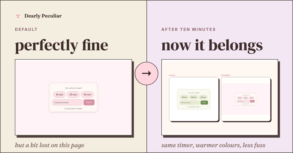 Illustrated colour palette, typography sample and aligned widget blocks for a customised Notion dashboard