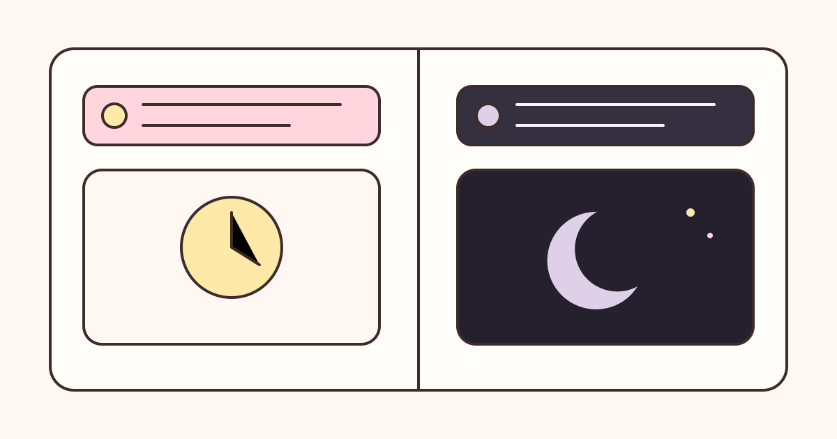 A pale Notion widget beside a dark widget with a moon theme