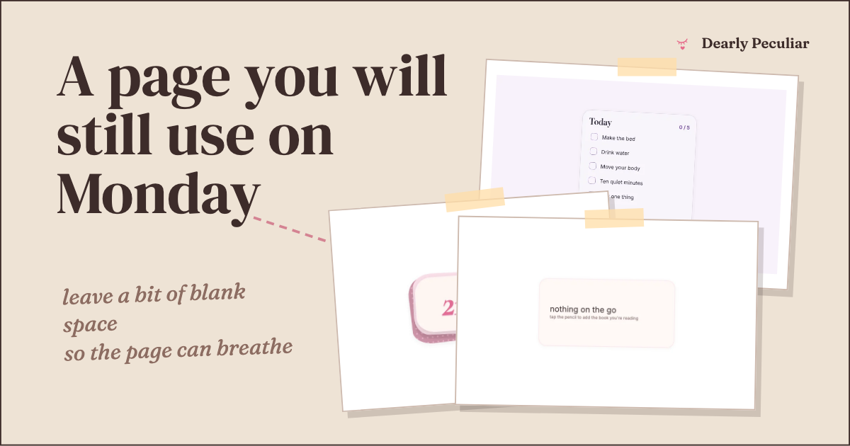 Illustrated morning, reading and evening cards for aesthetic Notion dashboard ideas