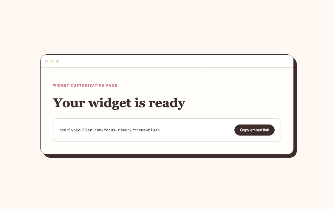 The copy-link step on a widget customisation page.