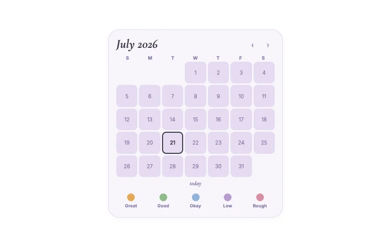 Mood month Notion widget in its default theme