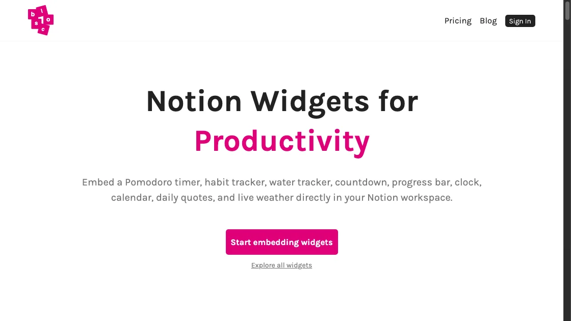 Blocs widget website homepage