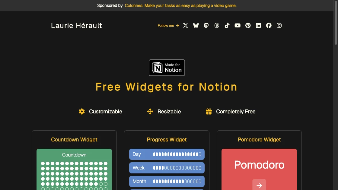 Laurie Hérault widget website homepage