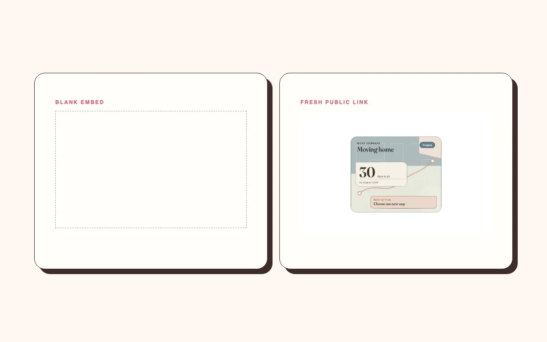 A fresh public embed link restores the widget.