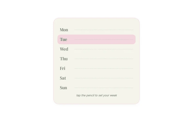 Week rhythm Notion widget in its default theme