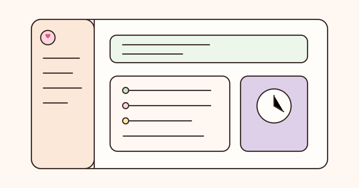 A simple Notion dashboard with navigation, a task area and one clock widget