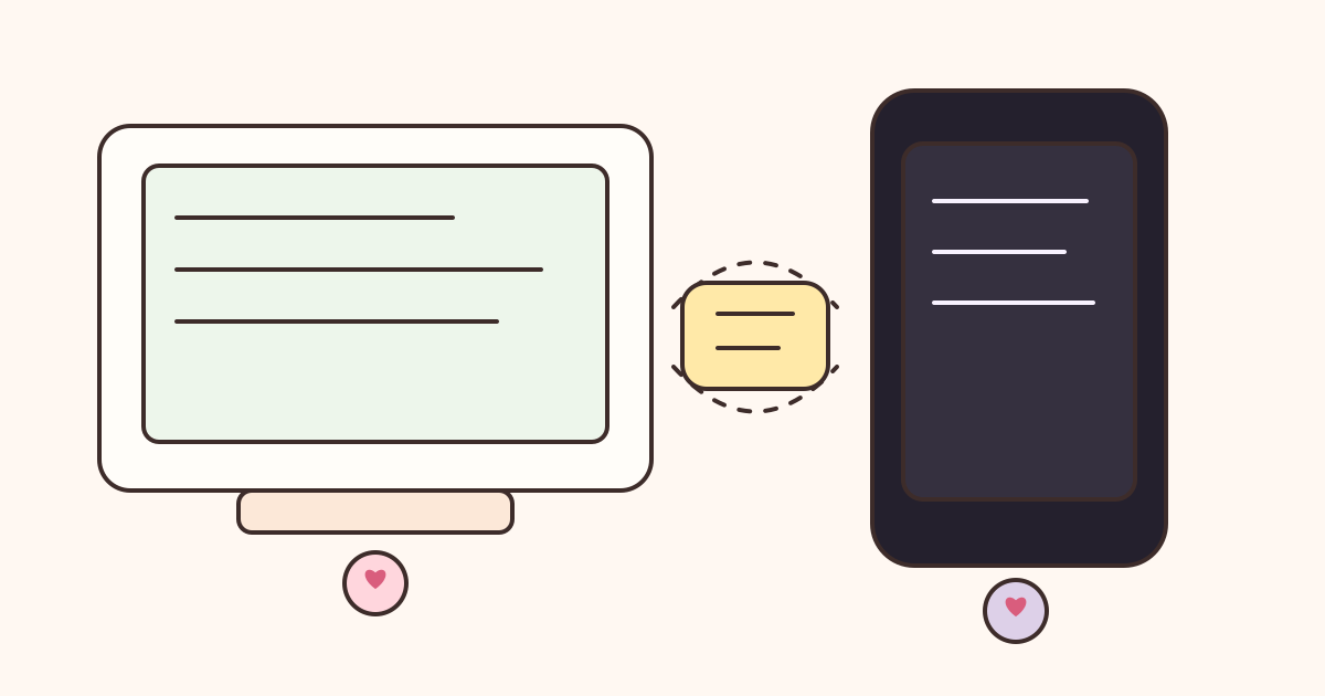A desktop and phone showing separate widget data with a storage card between them